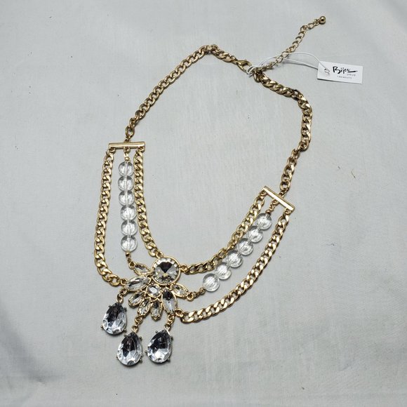 Bijou Drive 3 row gold chain with clear crystal stones necklace - Picture 4 of 7